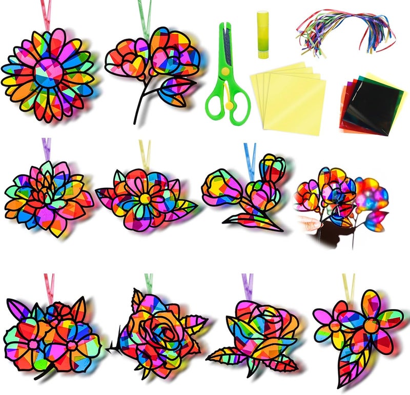 EggSun 36 Sets Flower Suncatchers Craft Kit for Kids Ornaments Stained Glass Window Arts and Crafts Kit for Classroom Holiday Birthday Projects Home Party Favors Decorations Ages 4 8 12 - Image 1